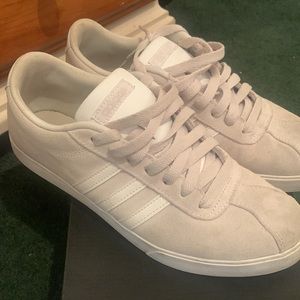 Adidas suede grey and off white street wear sneakers.